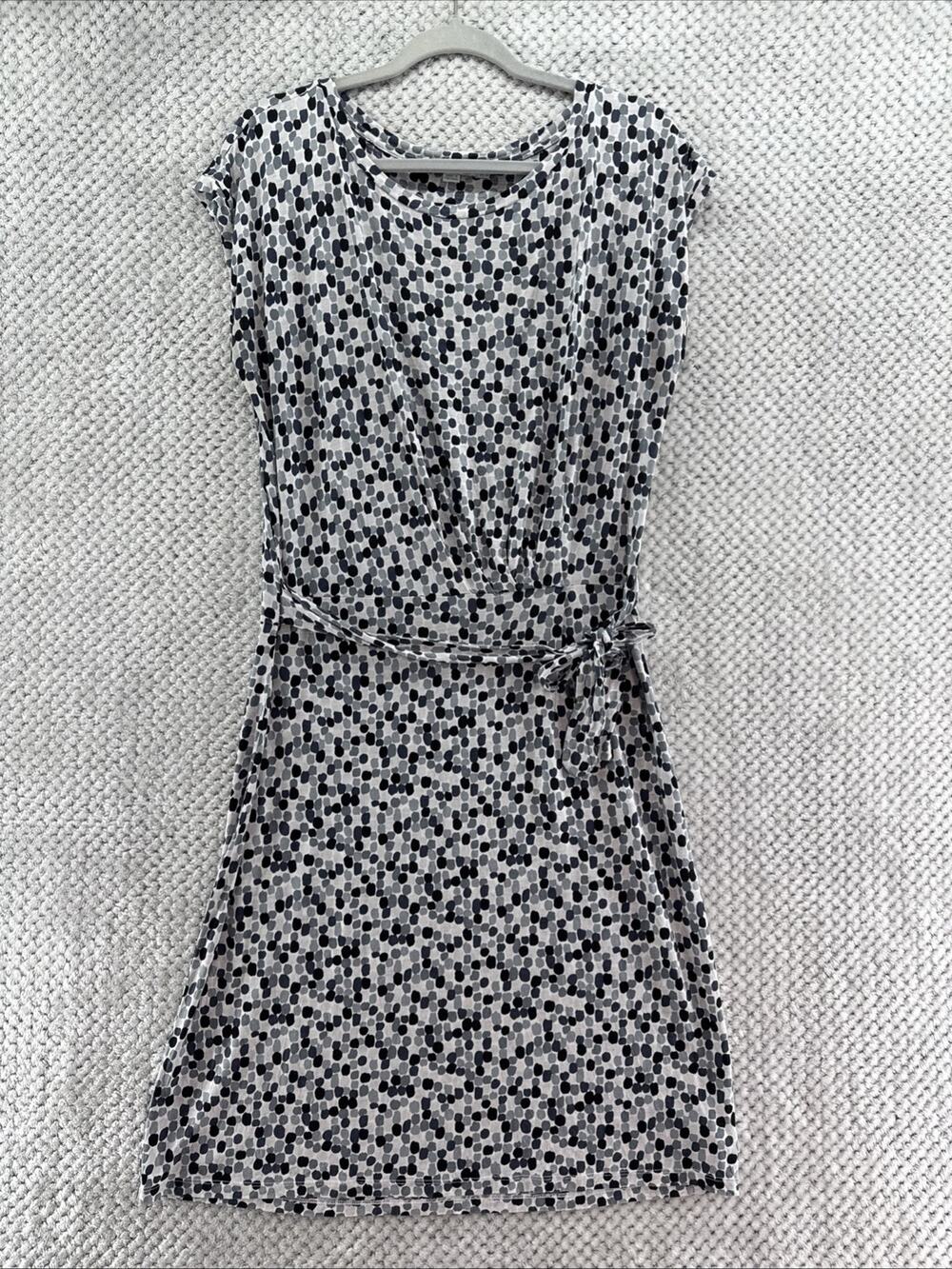 Boden Dress Womens US10L White Gray Tie Neck Cawl Neck Cap Sleeve Casual Summer